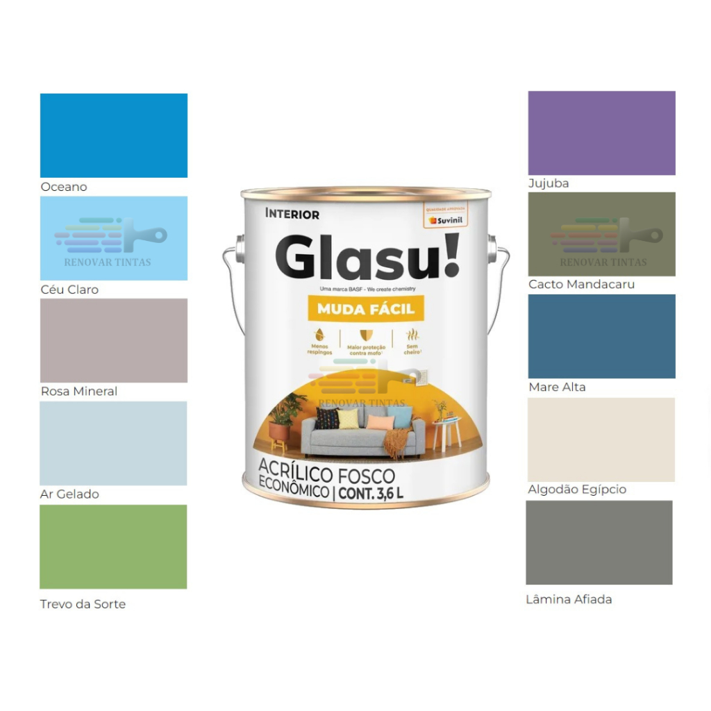 Tinta Acrílica Anti Mofo Suvinil Glasu 3,6l - Escolha a Cor