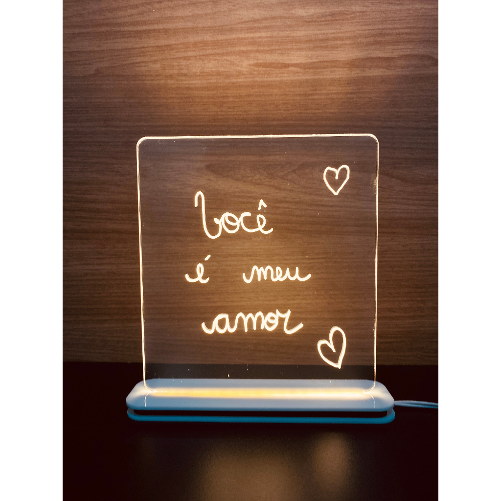 Luminária 3D de Escrever tipo Lousa, Acrílico + Caneta + Fonte de tomada
