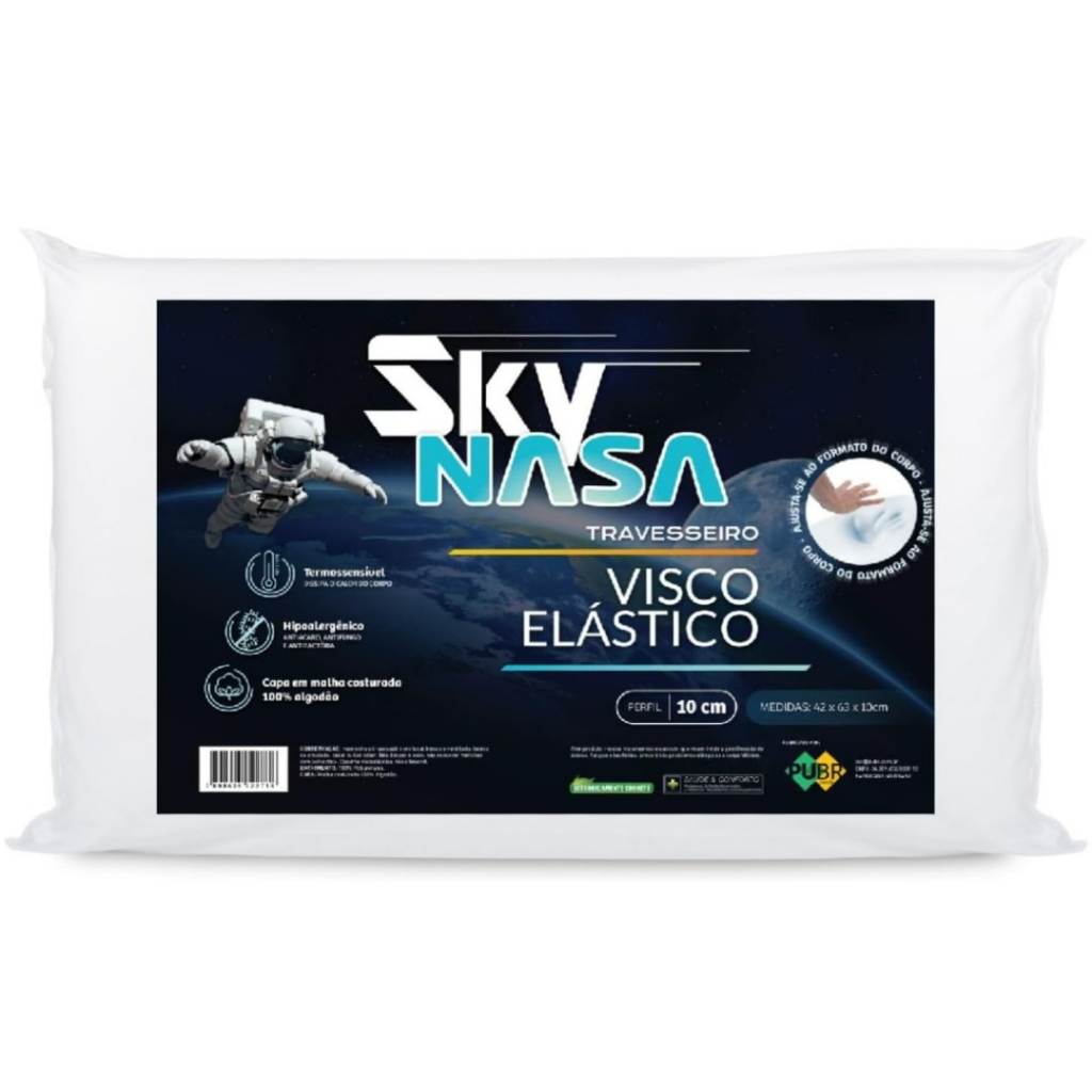 Travesseiro Nasa Original 10 Cm Altura 70x60 Viscoelástico (Capa Algodão) Perfil Baixo Anatômico Ortopédico Antialérgico Original Confortável