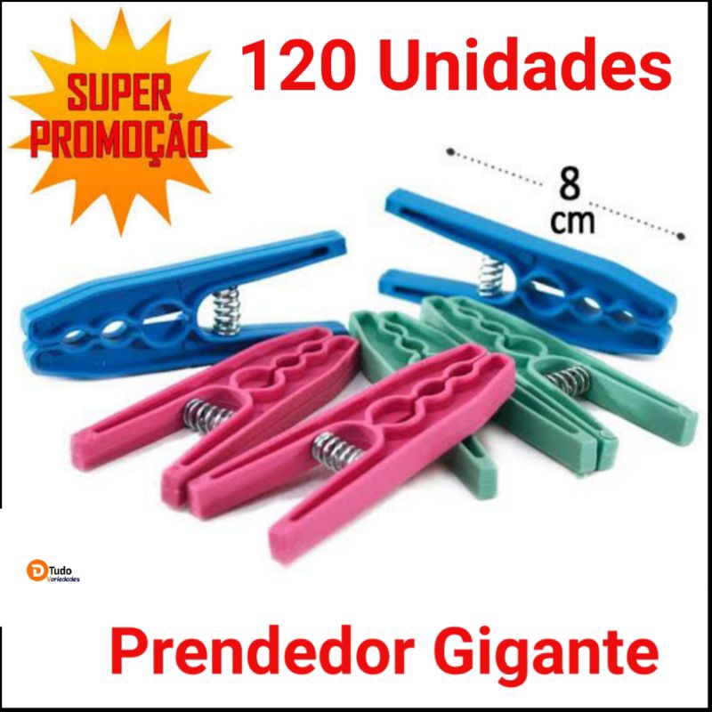 Prendedor Plástico, 120 Unidades, Cores Variadas