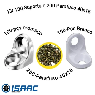 kit 100 Suporte mais 200 Parafuso para 4x16 Cadeirinha Cantineira Niquelado Branco ou Cromado
