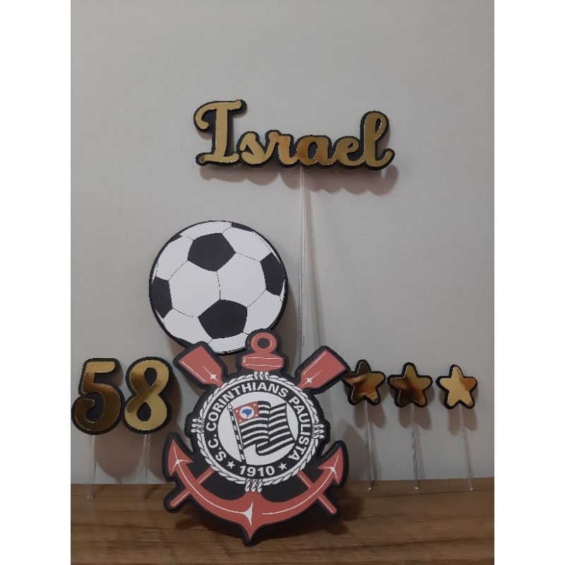 ENFEITE TOPPER PARA BOLO FESTA CORINTHIANS - CONTÉM 04 UNIDADES