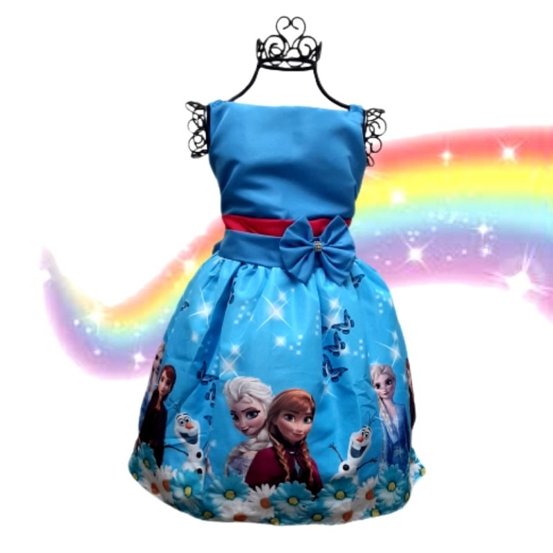 Vestido Infantil Frozen Branco e Azul Elsa Anna Temático no Shoptime