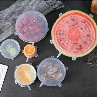 Kit 6 Tampas de Silicone Universal Elástica Transparente Fosco Flexível Lavável Reutilizável p/ Panelas Potes Frutas Copos Geladeira Microondas Freezer Sortido