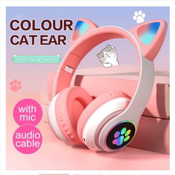 Fone De Ouvido HeadFone Sem Fio Orelha de Gato Gatinho Cat 5.0 Bluetooth Ear Com Led Rgb Original