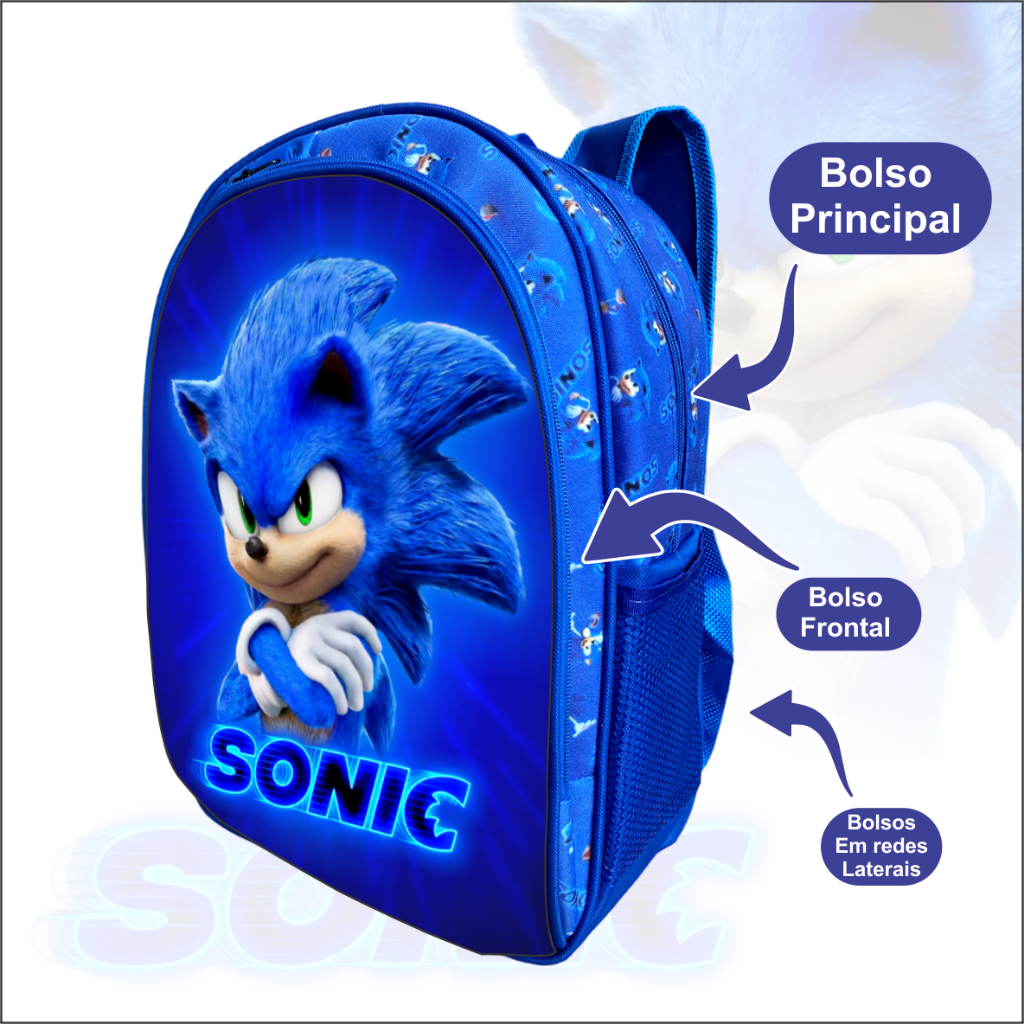 Mochila Sonic Menino Ouriço Jogo Filme Infantil Escolar Top