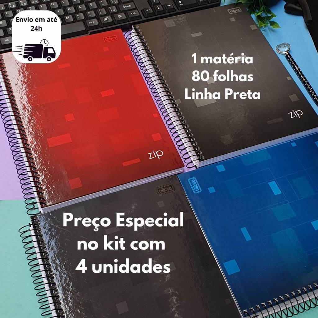 Caderno Universitário Espiral A4 ZIP Capa Dura 1 Matéria 80 Folhas Tilibra