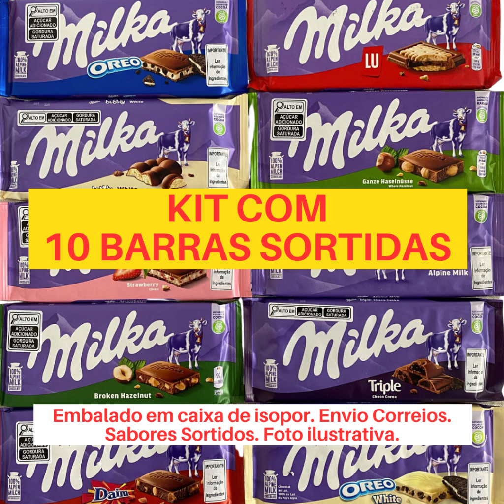 KIT com 10 Milka Barras - Sabores Sortidos - Envio Aleatório