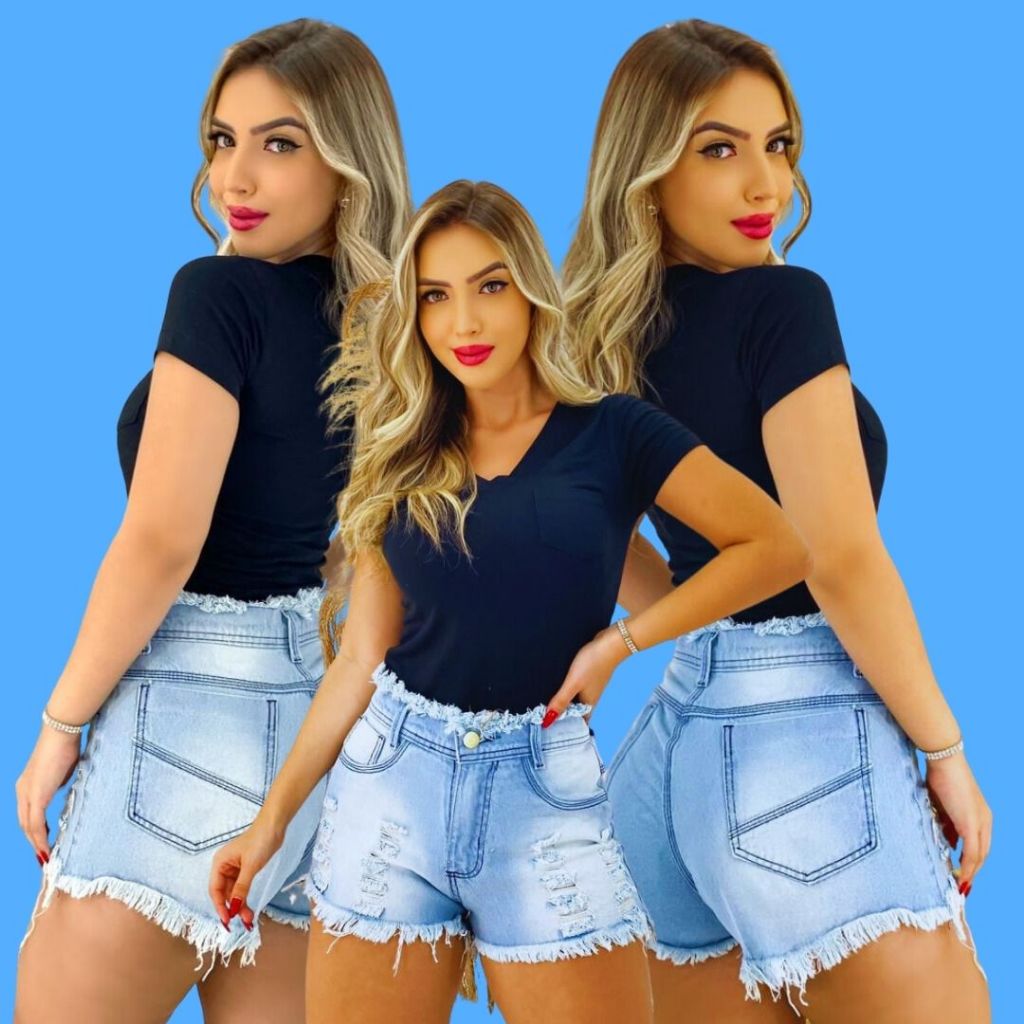 Bermuda Feminina Jeans com Barra Desfiada Destroyed , Roupas Chic.