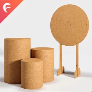 Conjunto Para Festa Mdf Cru Trio de Cilindro e Painel Redondo Pequeno