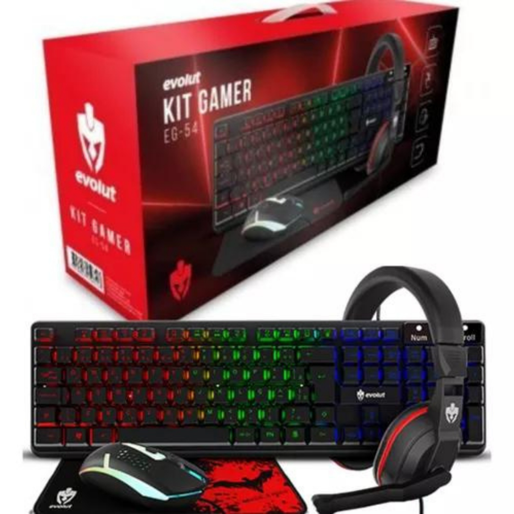 Kit Gamer LED RGB Teclado Mouse Headset Mousepad Evolut EG54