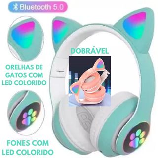 Headphone Fone Orelha Gato Colorido Led Smartphone Geek Gamer Gatinho