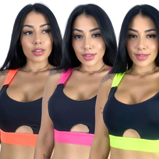Kit 3 Top Academia Nadador Elástico Reforçado Com bojo Removível Moda Fitness Feminina Top Esportivo para Treino