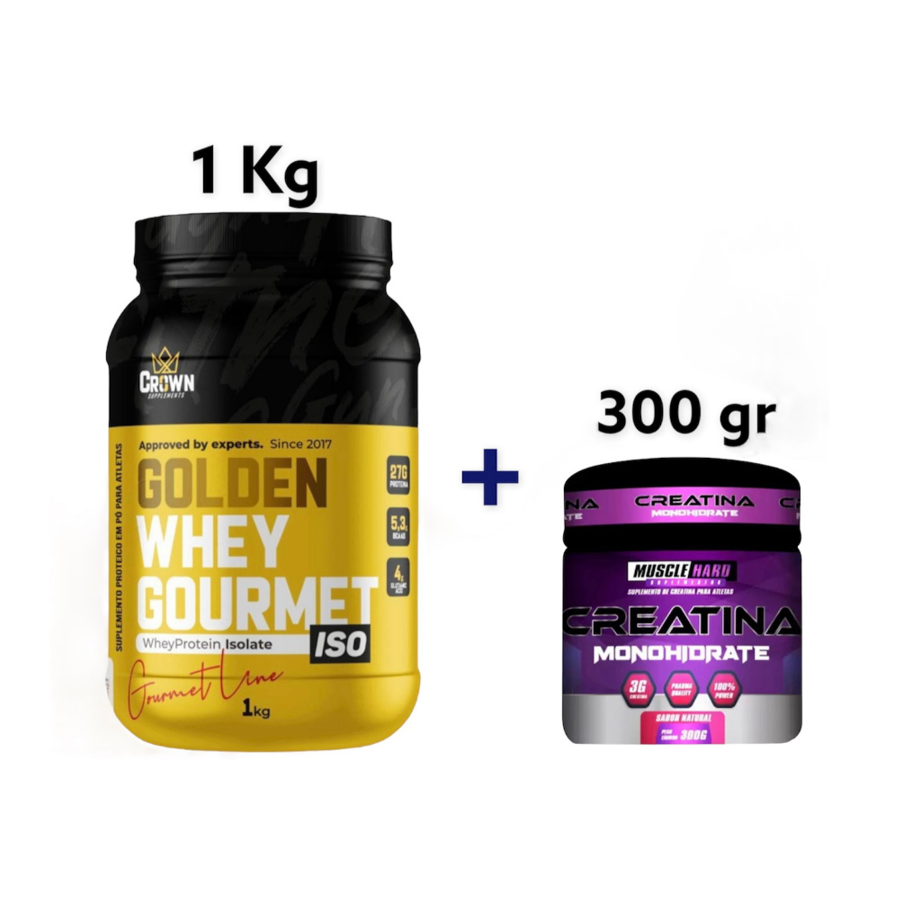 Kit 1 unidade Whey Gourmet Iso 1kg Baixo Carbo + 1 unidade Creatina 300gr