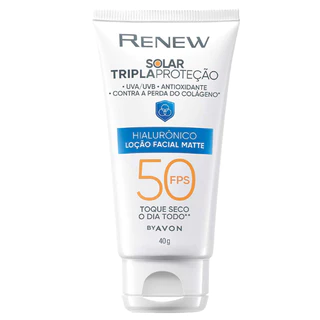 Protetor Solar Renew Incolor Facial Toque Seco FPS 50 com Ácido Hialurônico Avon 40g