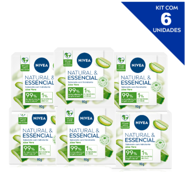 KIT NIVEA LEVE MAIS PAGUE MENOS Sabonete Em Barra Natural E Essencial Aloe E Vera 90g - 6 unidades