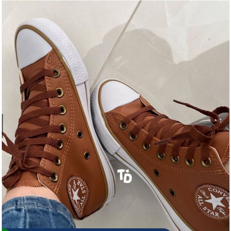 Tênis All Star Cano Alto Courino Caramelo Feminino Premium