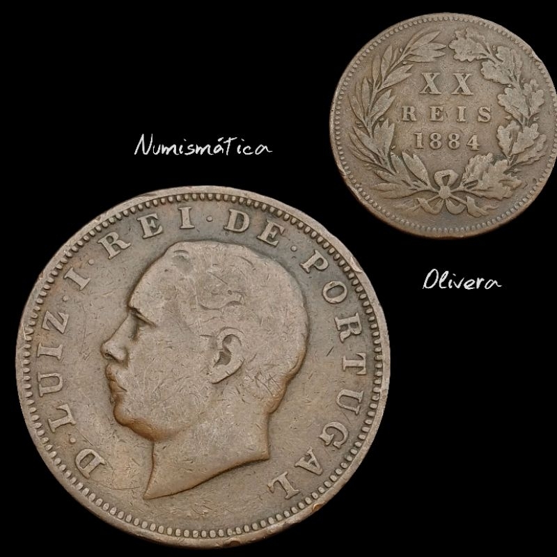 Moeda antiga Portugal 20 réis 1884. L 0106