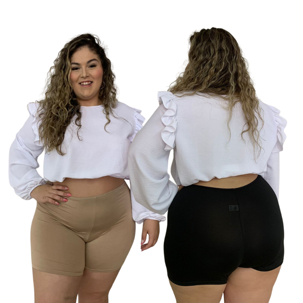 2 Short Segunda Pele do M ao 54 Plus Size Anágua Preto e Bege Usar Debaixo de Vestidos e Saias Cintura Alto