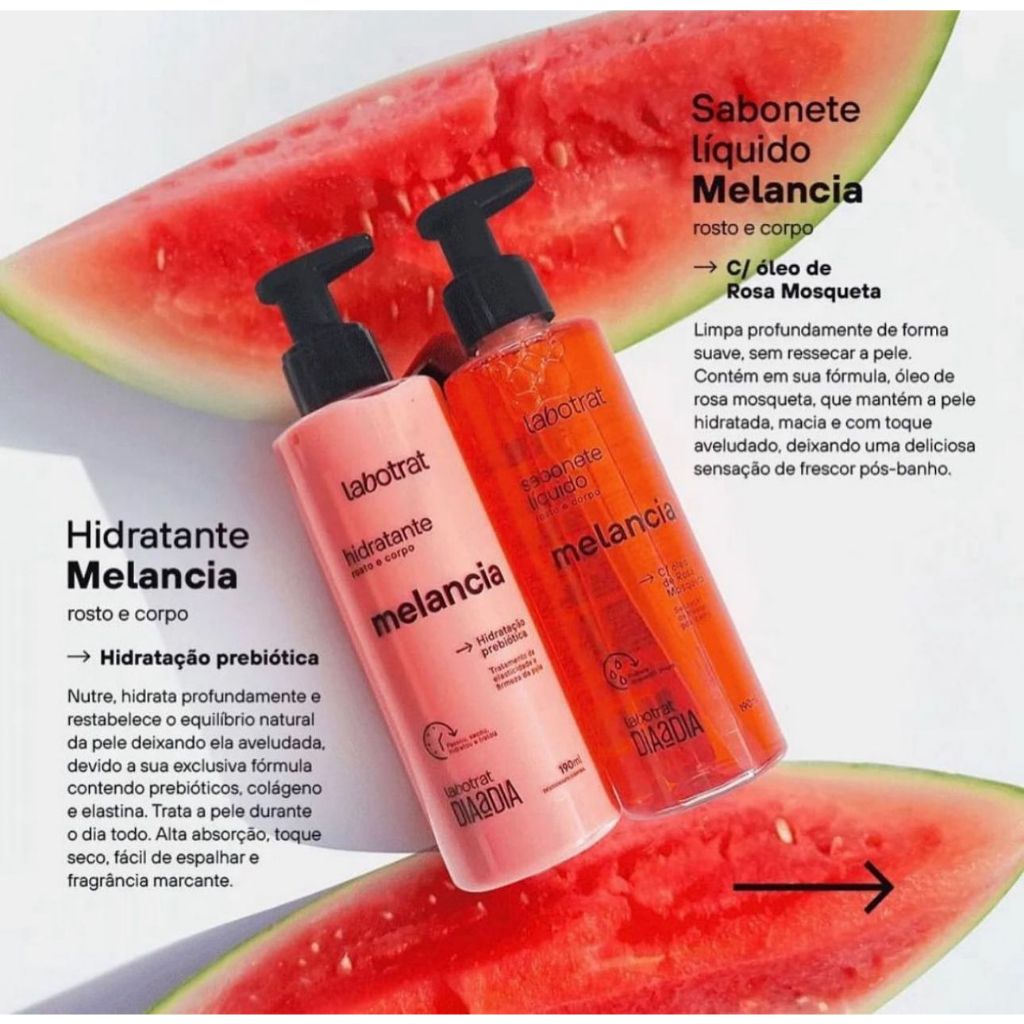 Kit hidratante e sabonete liquido corpo e rosto labotrat melancia 190ml ...