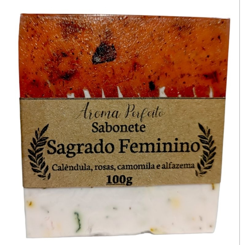 Sabonete artesanal Sagrado Feminino com calêndula, rosas mistas, camomila e alfazema 100g