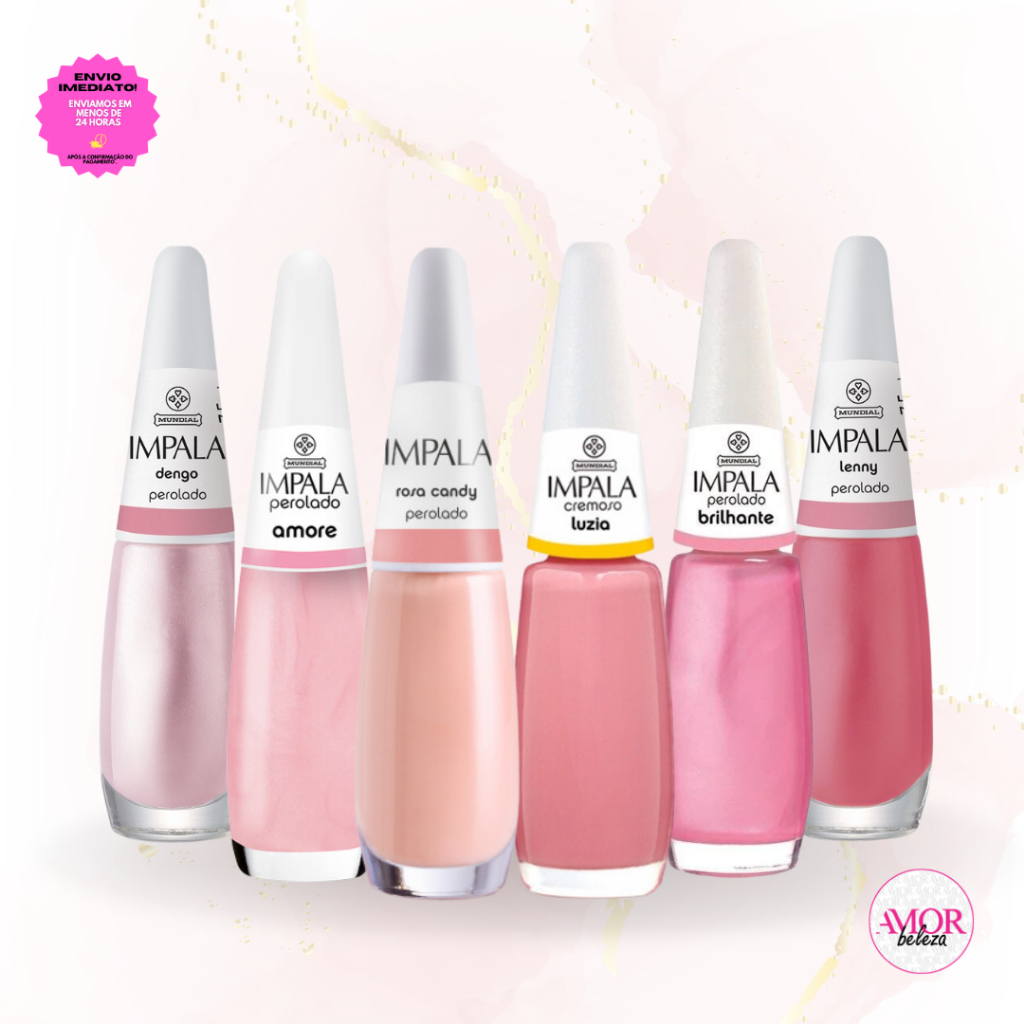 Kit 6 Esmaltes Rosas Delicados Impala (Amore Dengo Brilhante Rosa Candy ...