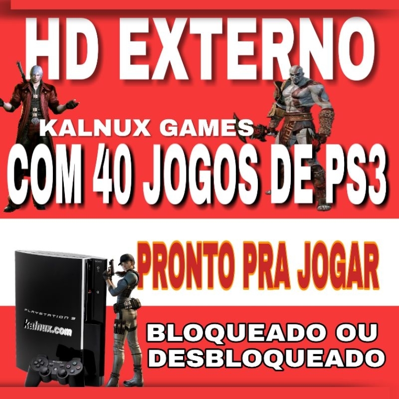 HD Externo 500gb com 40 a 50 jogos de PS3