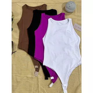 Kit 4 Body Feminino Básico Regata Gola Redonda Sem Manga Dupla Camada Várias Cores