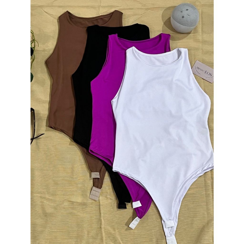 Kit 4 Body Feminino Básico Regata Gola Redonda Sem Manga Dupla Camada Várias Cores