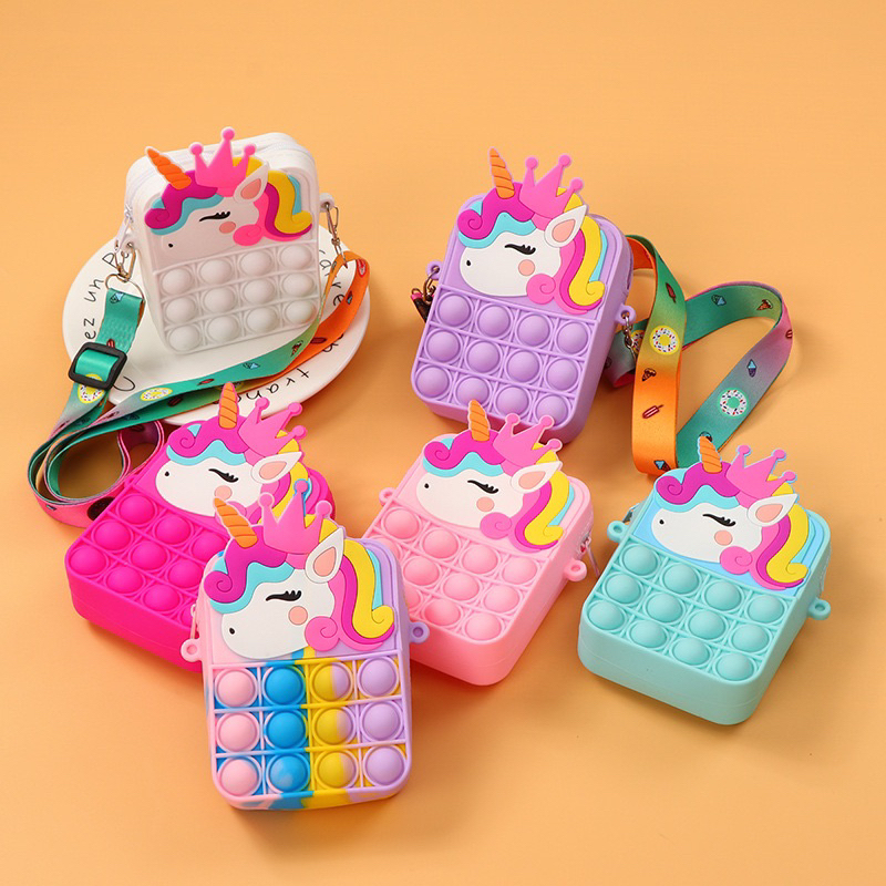 Bolsa Pop It Infantil De Silicone Unicórnio Grande