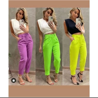 Calça Cenoura Jogger Alfaiataria Feminina Barra Com Ziper