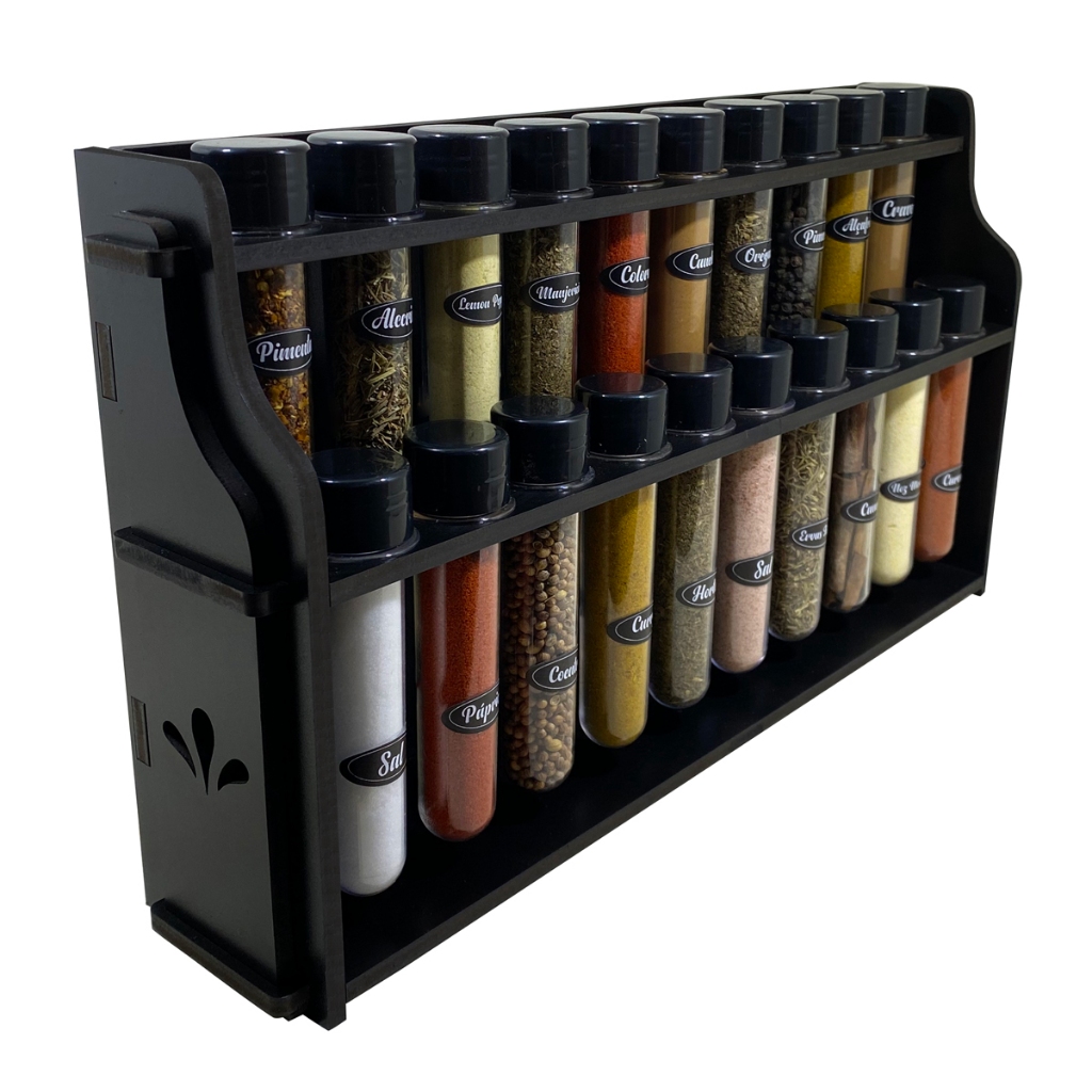 Porta temperos mesa ou parede kit suporte condimentos com potes + ETIQUETAS