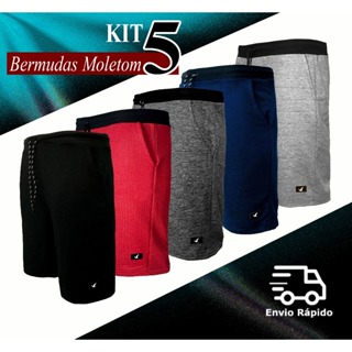 Kit 5 Bermudas Masculina Moletom Academia Treino Algodão Lisa