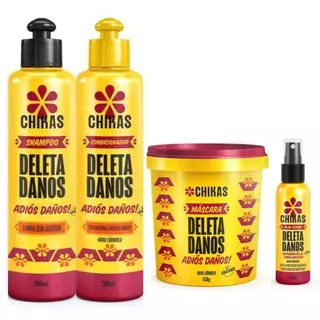Kit de Tratamento Capilar Deleta Danos Chikas Cosméticos Shampoo + Condicionador + Mascara 450g + Blur Repair Reparador de Pontas com Proteção Térmica