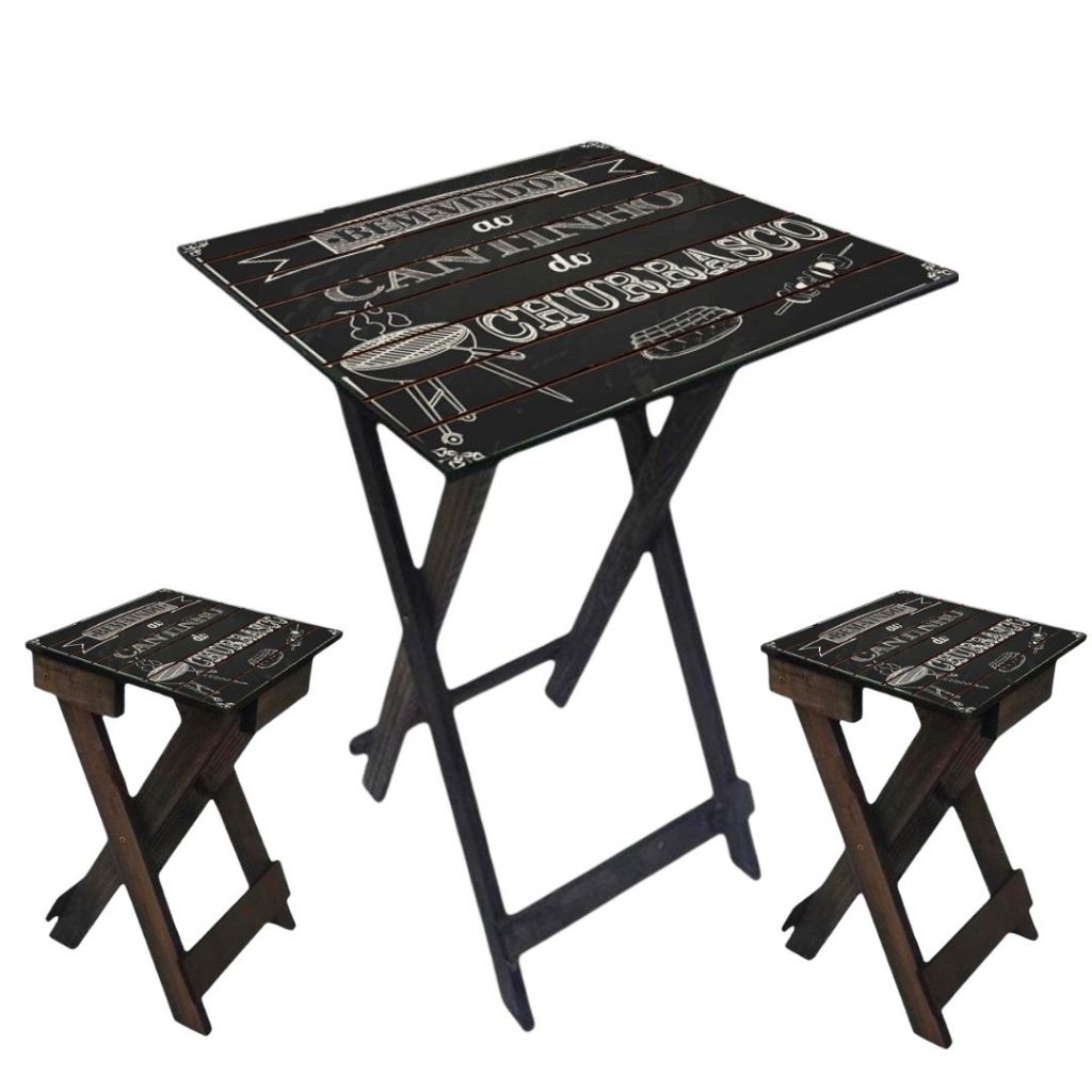 Kit Mesa C/ 2 Bancos de Madeira Área Gourmet Churrasco Cerveja