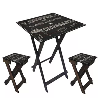 Kit Mesa C/ 2 Bancos de Madeira Área Gourmet Churrasco Cerveja