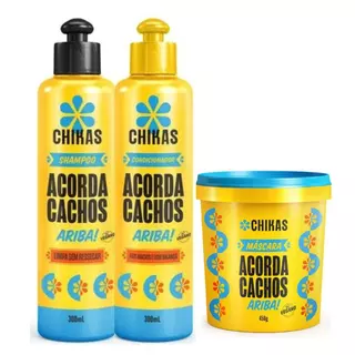 Kit de Hidratação e Nutrição para Cachos e Crespos Acorda Cachos Chikas Cosméticos Sh + Cond 300ml + Mascara 450g