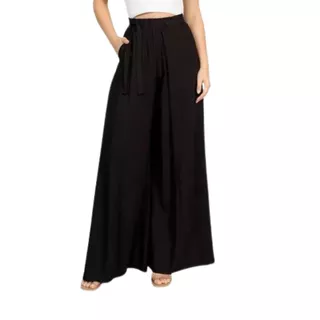 Calça Pantalona Feminina Boca De Sino Cintura Alta De Elastico Na Cintura Casual