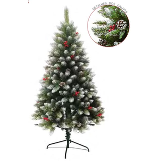 Árvore de Natal Pinheiro Neve com pinha e azevinhos 1.20m 202 galhos e 1.50m 406 galhos e 1.80m 648 galhos