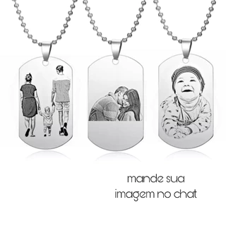 Colar Cordão Corrente Personalizado Dog Tag Masculino Aço Inoxidável Com foto Família, Casal bebe Pet cachorro Gato