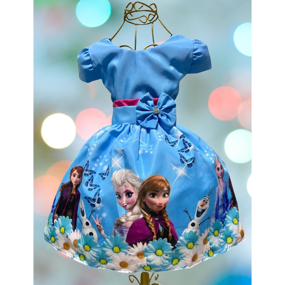 Vestido Frozen Elsa Azul Serenity Infantil Festa Capa