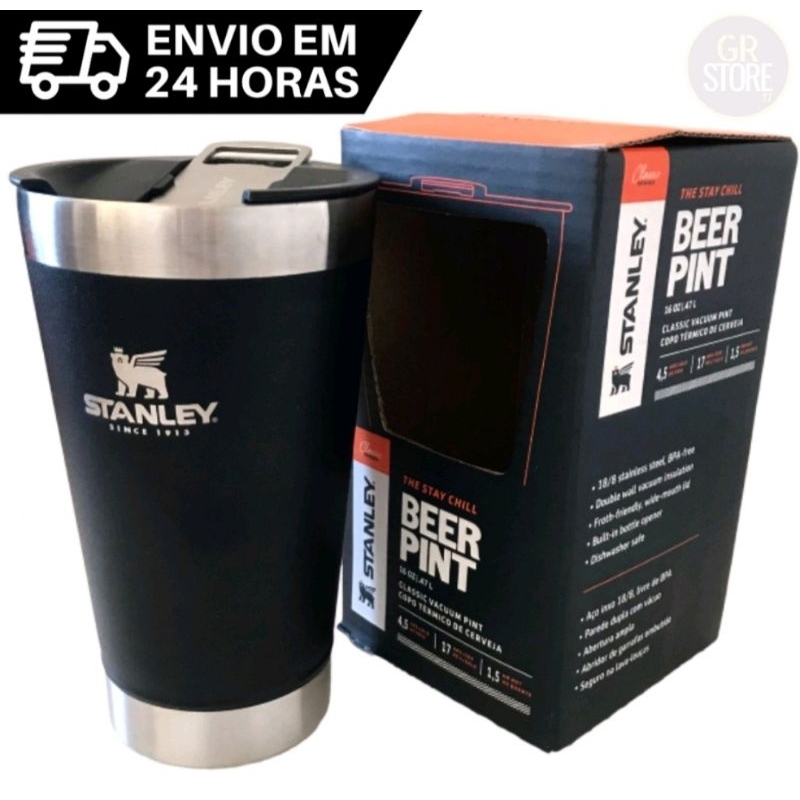 Copo Térmico inox para cerveja Com Tampa e Abridor 473ml