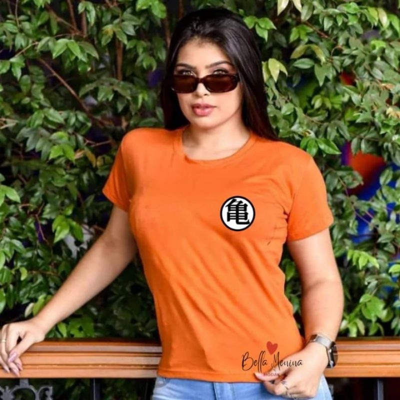 Camiseta Laranja Anime Uniforme Goku Dragon Ball Z Feminina