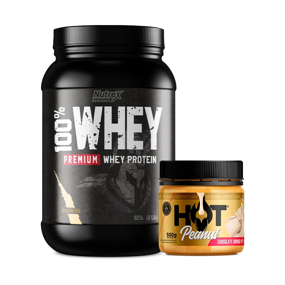 Kit Whey Protein 100% 923g – Nutrex + Pasta De Amendoim Hot Peanut Gourmet 500g – Hot Fit