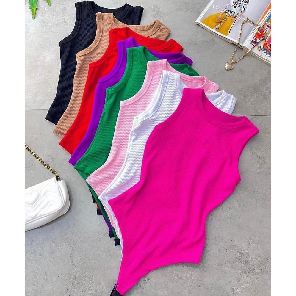 Body Feminino Zara Regata Nadador Tecido Anarruga Atoalhado Premim com Forro Canelado Básico Bory