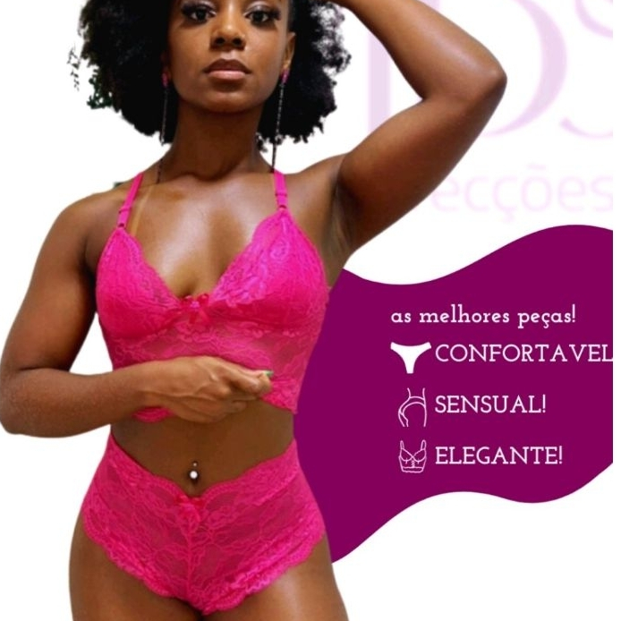 Conjunto Lingerie Calcinha e Sutiã Modelo Cropped Renda e Caleçon Langerie Sensual Feminina Sexy Espera Marido