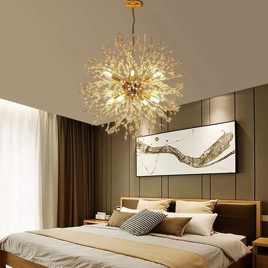 Lustre Pendente Cristal Dente De Leão 45cm + 8 Lâmpadas G9