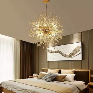 Lustre Pendente Cristal Dente De Leão 45cm + 8 Lâmpadas G9