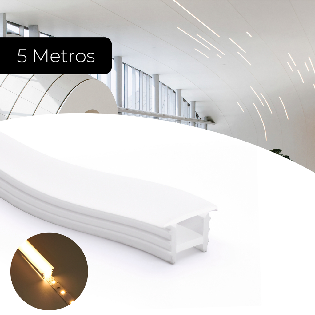 Perfil Embutir 5m 10x10mm Flexível Silicone P/ Fita Led