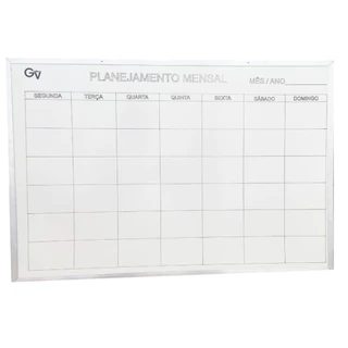 Quadro Branco Slim Planejamento Mensal 90 x 60 cm Moldura Alumínio Gv Office